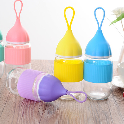 Creative Cute Glass Moxa Cup Onion Student Water Cup Penguin Bottle Portable Rope Holding Gift Tumbler Wholesale