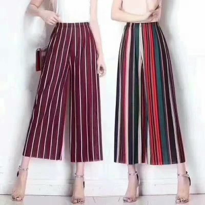 Summer New Middle-Aged Women's Clothing Culottes Leggings Wholesale Beauty Stripe Wide Leg Pants Factory Wholesale Cheap Stall