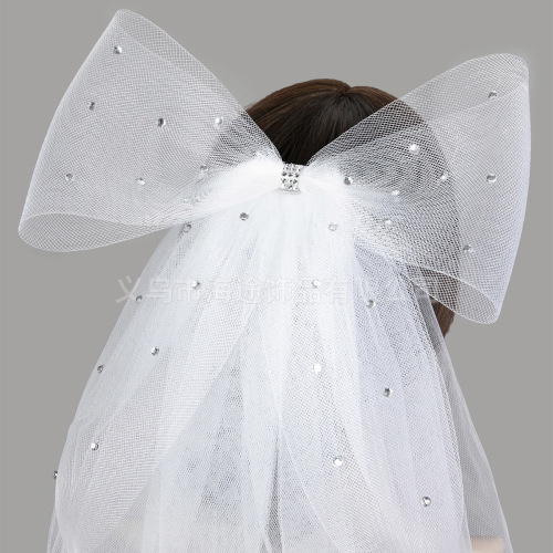 new ins bow flash diamond veil female bride wedding mesh headdress wedding photo props manufacturers