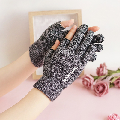 Yifan Autumn Winter Outdoor Riding Warm Keeping Sports Cold Protection Fleece Comfortable Fashion Two Half Finger Acrylic Knit Gloves