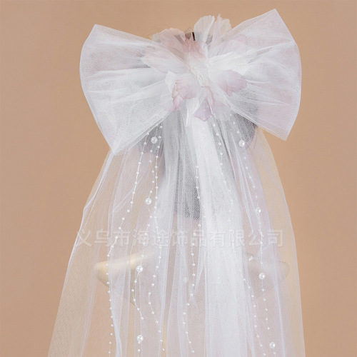 Cross-Border New Bow Super Fairy Veil Beautiful Bridal Headdress Wedding Yarn Photo Photography Props Manufacturer 