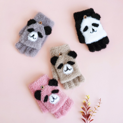 Autumn and Winter Homework Warm and Cute Handmade 2021new Imitation Mink Panda Children's Gloves