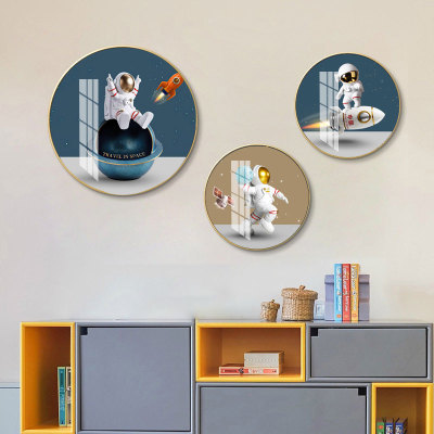 round Children's Room Bedroom Cartoon Girls' Pattern Decorative Painting Light Luxury Crystal Porcelain Craft Creative Mural Hanging Painting