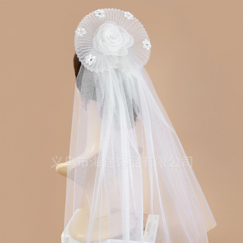 Mori Bridal Headdress Flower Mid-Length Veil Super Fairy Sweet korean Wedding Dress Veil Accessories Cross-Border