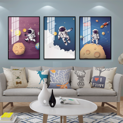 Children's Room HD Astronaut Pattern Decorative Painting Modern Minimalist Triptych Painting with Frame Mural and Wall Painting