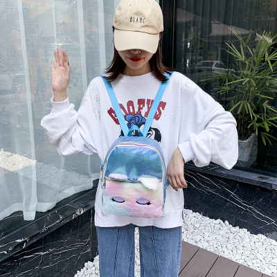 Foreign Trade Wholesale New Pu Plush Unicorn Small Backpack Cartoon Schoolbag Cute Student Backpack One Piece Dropshipping
