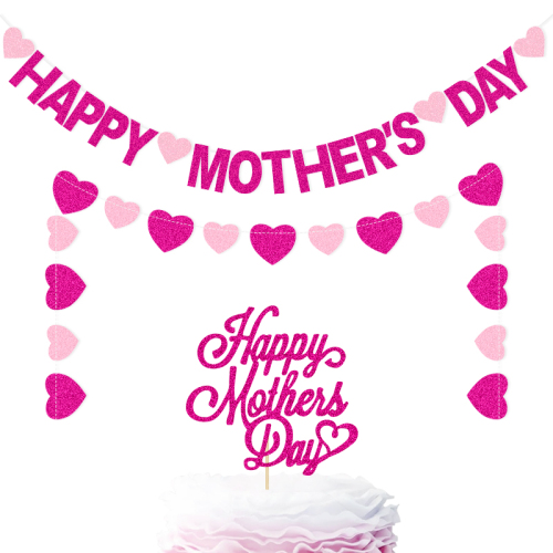 mother‘s day decoration pink love rose happy mother‘s day glitter garland cake card insertion