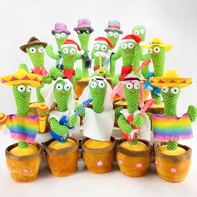 Tiktok's Same Cross-Border Dancing Cactus Sand Carving Twisted Electric Plush Toys Learn to Speak and Sing