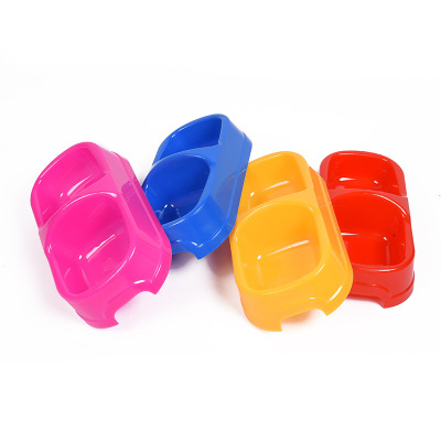 New Pet Square Pp Small Double Bowl Candy Color Dog/Cat Bowl Dogs and Cats Pet Supplies Wholesale One Generation