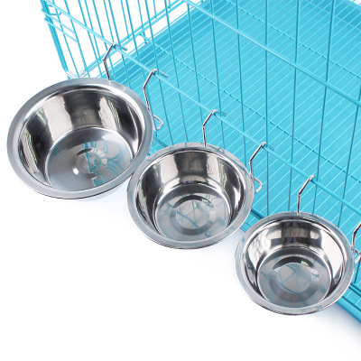 New Stainless Steel Bowl for Pet Single Bowl Dog Cage Hanging Fixed Dog Basin Dog Bowl Cat Universal Large, Medium and Small Size