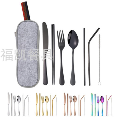 Hot Sale 7pcs Knife Fork and Spoon Set 304 Stainless Steel Portable Dinnerware Travel Camping Utensil Flatware