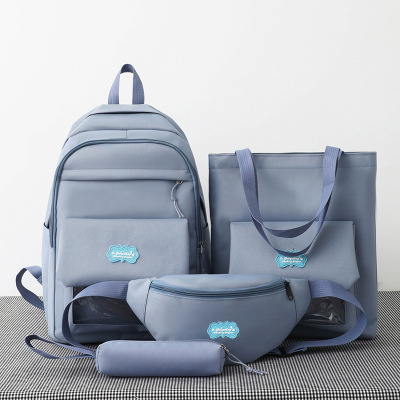 Four-Piece Schoolbag Primary School Girls Messenger Bag Middle School Students' Backpack Junior High School Students Grade 3 to Grade 6 Campus Double