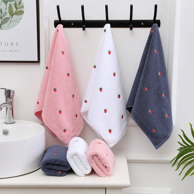 Yiwu Good Goods Pure Cotton Strawberry Embroidery Thickening Towel Household Face Towel Unisex Face Towel Couple Towel