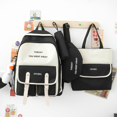 Schoolbag Four-Piece Primary School Student Backpack Campus Middle School Student Junior High School Student Three to Grade Five, Grade Six Large Capacity Double