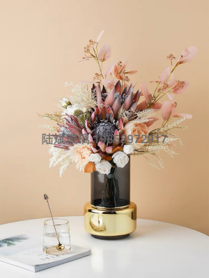 Living Nordic Ins Smoky Gray Gold Bottom Glass Vase Decoration Household Flower Arrangement in Living Room and Dining Table Water Plant
