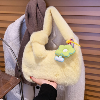 Winter Furry Bag Women's 2021 New Fashion Korean Style Plush Bag Western Style Girls' One-Shoulder Bag Fashion Armpit