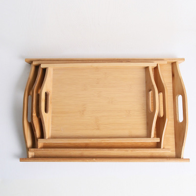 Hotel Bamboo Tray Rectangular Wine Tea Tray Bamboo Handle Tea Tray Dessert Tray