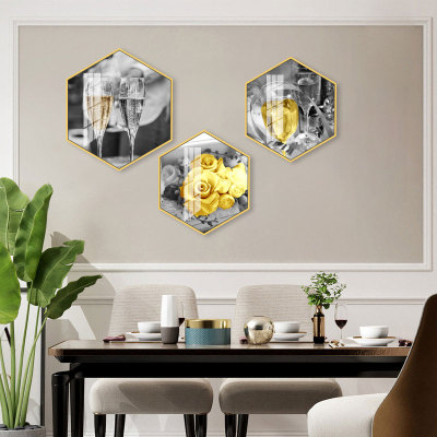 Creative Hexagonal Wine Glass Pattern Dining Room Hotel Background Wall Decorative Painting Living Room Corridor Wall Painting Paintings Wallpaper