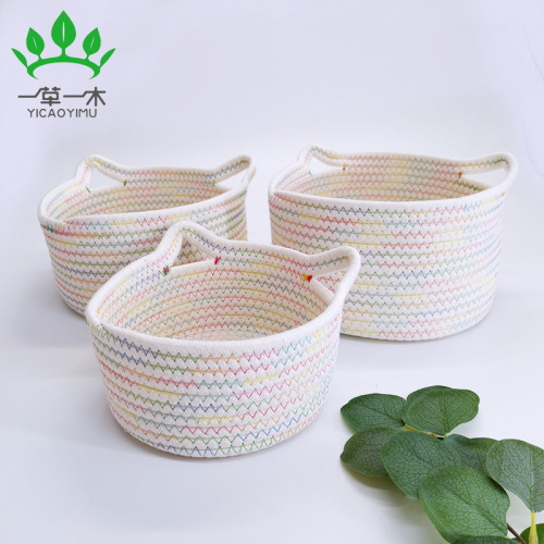 cotton string small storage basket small size desktop snack cosmetics storage basket barrel storage basket color round basket customization