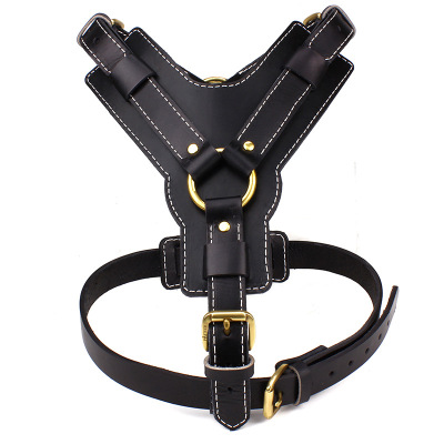 Manufacturer Black Cowhide Pet Harness Cowhide Chest Strap Medium Large Dog Genuine Leather German Shepherd Malinois Chest Strap