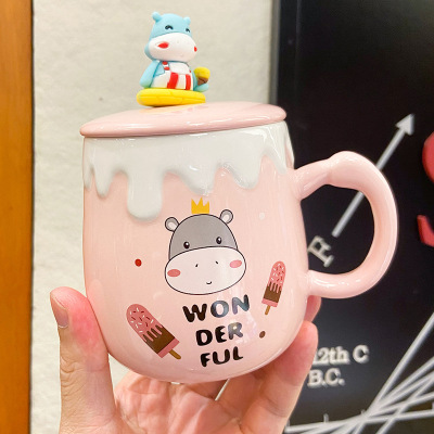 Korean Cartoon Cute Hippo Ceramic Cup Home Male and Female Students Couple Mug Creative Children Breakfast Cup