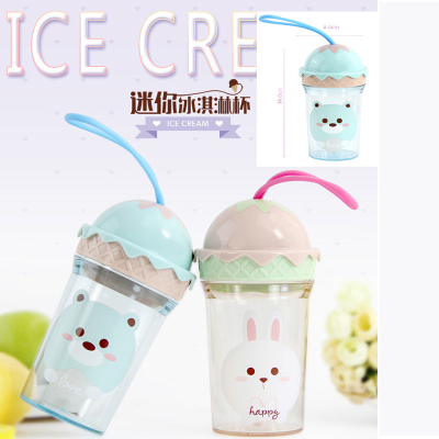 Mini Ice Cream Cup Kindergarten Primary School Cartoon Animal Water Cup Baby Drop-Proof and Portable Water Bottle Cup