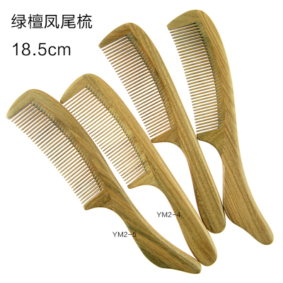 Guoping Handicraft Natural Log Material Green Sandalwood Comb Comb with Handle Phoenix Tail Comb