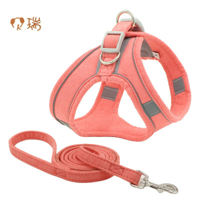 Berry Suede Pet Harness Reflective Breathable Anti Breaking Loose Dog Breast Strap Vest Hand Holding Rope