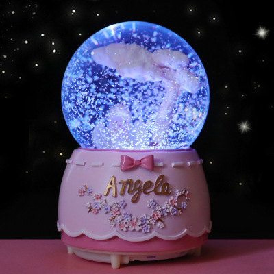INS Girl Heart Crystal Ball Music Box Snow Eight-Tone Children's Gift Girl Decoration Wish Angel Crystal Ball