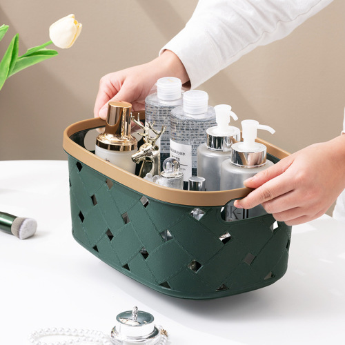 fashion Simple Pp Hollow Storage Basket Bathroom Waterproof Desktop Cosmetics Small Basket Thickened Oval Storage Basket