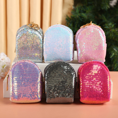 Colorful Sequins Solid Color Coin Purse Multi-Functional Earphone Coin Storage Bag Pendant Cool Hipster Card Holder Key Case