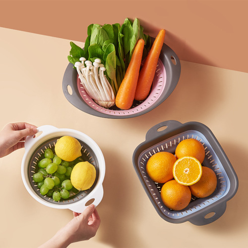 factory direct supply spot simple fashion kitchen hanging fruit basket vegetable washing basket folding drain basket