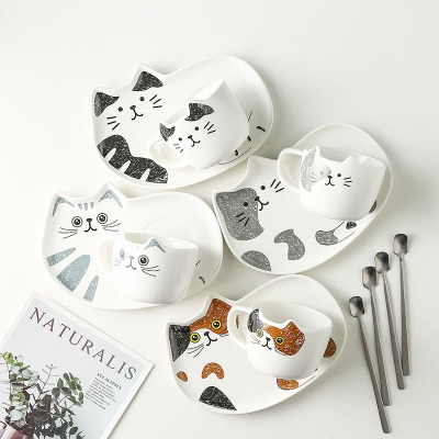 Nordic Style Ins Cup and Saucer Creative Cat Ceramic Cup Set Office Business Coffee Cup Mug Wholesale