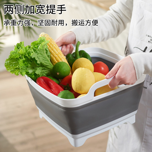 Foldable Kitchen easy Storage Hanging Vegetable Washing Integrated Drain Plug Multifunctional Sink Folding Basin