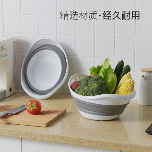 Spot Simple Fashion Kitchen Hanging Folding Fruit Basin Washing Vegetable Basket Folding Draining Basin Folding Rice Rinsing Basin