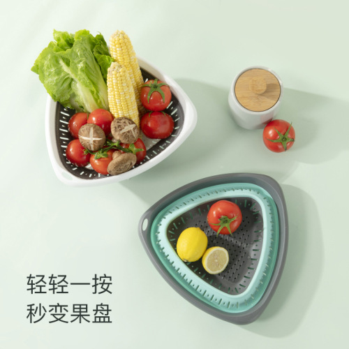 factory simple fashion kitchen hanging foldable fruit basket folding vegetable washing basket triangle folding drain basket