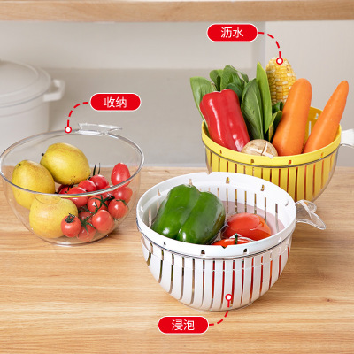 Multi-Functional Internet Celebrity Draining Basket Can Cut Vegetables Household Kitchen Washing Poon Choi Water Basket Plastic Vegetable Collecting Fruit Plate