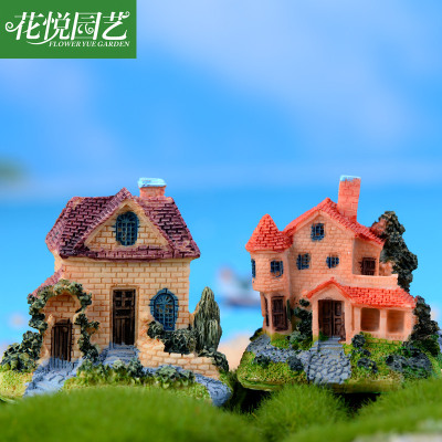 Micro Landscape Ornaments Succulent Resin Decorative Lawn Villa Cartoon Cute House Model DIY Material