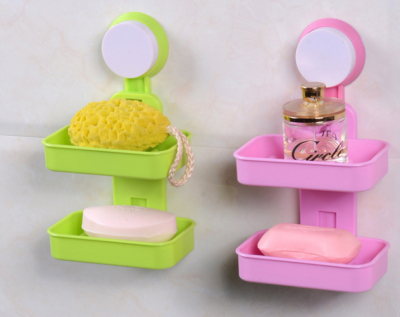 Wall-Mounted Double Deck Soap Box Punch-Free Bathroom Soap Holder Household Toilet Laundry Tub Soap Draining Rack