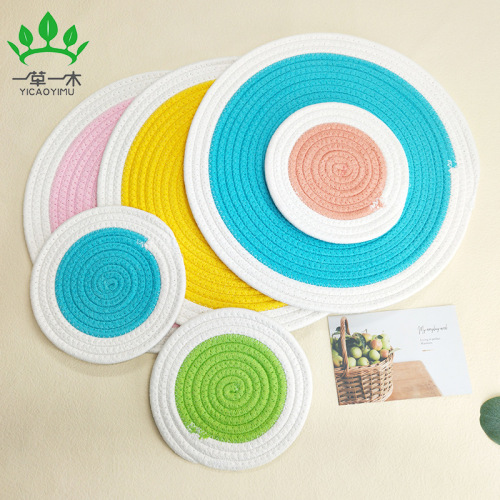 cotton string woven placemat simple round thickened table mat pot mat insulation mat placemat bowl coaster cup coaster western-style placemat