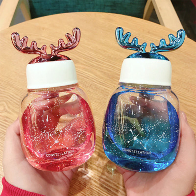 INS Water Cup Glass Girl Christmas Elk Gradient Korean Style Glass Cup Transparent Portable Small Capacity Mini Cup