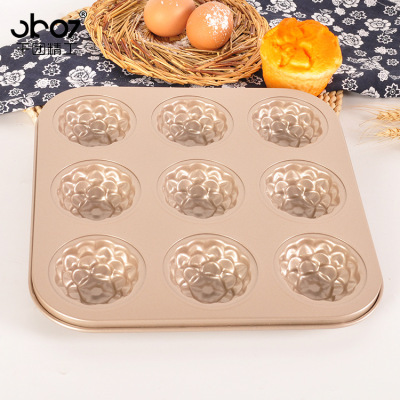 CKOT Golden 9-Piece Chrysanthemum Baking Pan Mold Carbon Steel Non-Stick Cake Mold Baking Appliance Thickness 0.4mm