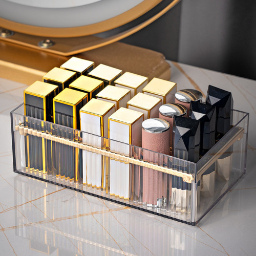 desktop lipstick storage box transparent lipstick lip glaze makeup box multi-grid pet cosmetics storage rack