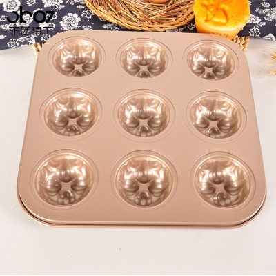 Export Foreign Trade Golden 9 Even SUNFLOWER Baking Tray Mold Carbon Steel Non-Stick Cake Mold Baking Appliance Thickness 0. 4mm