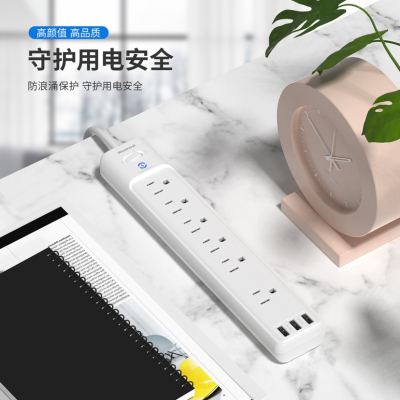 New American Standard Socket Lightning Protection Power Strip 6-Bit Surge Protection Single Power Strip Wire Board 3usb American Standard Household Power Strip