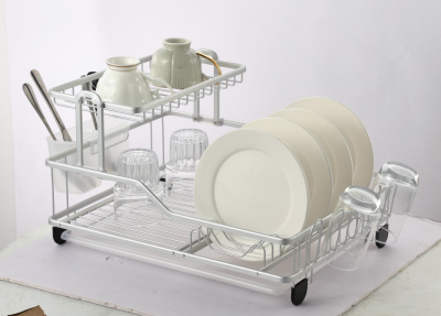 Kitchen Double-Layer Dish Rack Storage Drain Rack Aluminum Alloy Nano Spray Dinnerware Rack Tableware Drainer