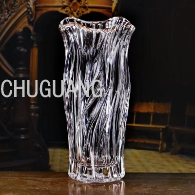 Chuguang Glass Vase Living Room and Dining Table Decoration Simple American Country Style Light Luxury Crystal Vase Four-Petal Drum-Shaped