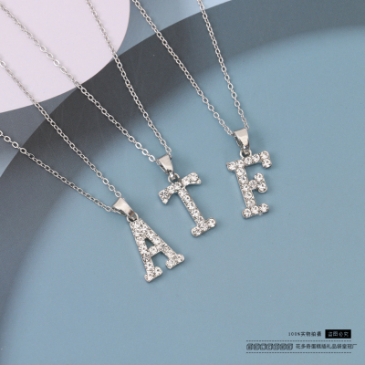 Fashion Popular English Letters Rhinestone Finely Inlaid Pendant Necklace Female Simple Student Necklace Korean Style Personalized Necklace