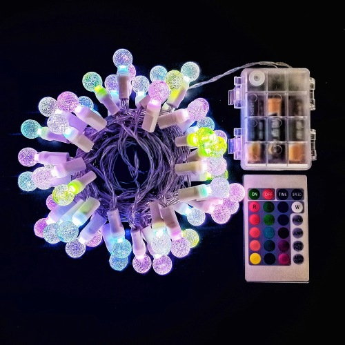 foreign trade exclusive rgb lighting chain 50 light remote control round ball battery light wedding holiday romantic decoration colorful string