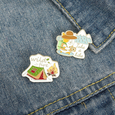 Outdoor House Tent Camping Match Brooch Wild Fire Outdoor Mountain Peak Commemorative Badge Denim Pin